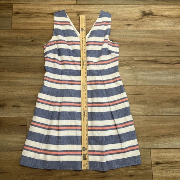 Vineyard Vines Sundress SZ 14 Linen Blue White Orange Stripe Lined V Neck Lined - Picture 4 of 7